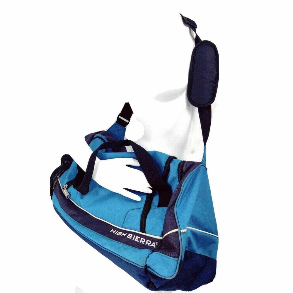 High Sierra Blue Gray Large Duffel Bag Sports Travel Carry All Pockets Storage